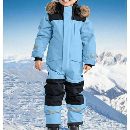Kids Girls Boys Snowsuits Hooded Winter Outdoor Overalls Snowboarding Ski Suits Colorful Snowsuits Warm Ski Suits Thicken Jacket Winter Jumpsuits My Orders 2024 Light Blue 150