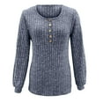 thumbnail image 4 of YUGYXL Womens Lightweight Sweaters Long Sleeve Henley Shirt Fall Casual Crewneck Tunic Tops Blue XL, 4 of 7