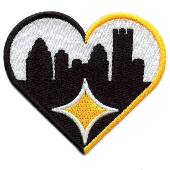 Pittsburgh Steel City Diamond Heart Patch Athletic Football Love Embroidered Iron On