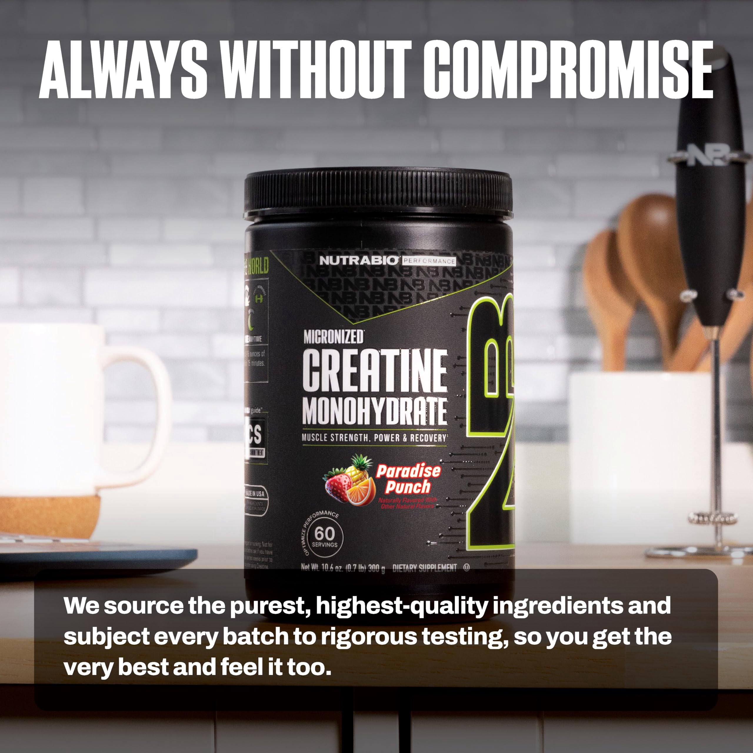 NutraBio Pure Creatine Monohydrate Powder Supplement, Paradise Punch (300 g) - Supports Bulk Muscle Energy, Recovery, and Strength - HPLC Tested Pure Grade Creatine Powder Supplement for Men and Wome