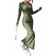 thumbnail image 2 of Women'S Casual Long Sleeve Collar V Neck Maxi Sweater Dress Slit Thigh Ribbed Knit Bodycon Pencil Dresses Green XL, 2 of 9