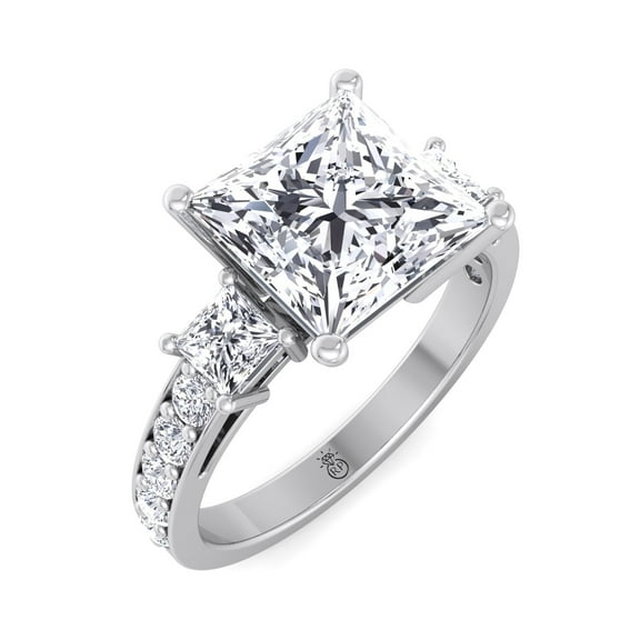 Meilani - Moissanite Princess Cut Lab Diamond Engagement Ring with Sidestones