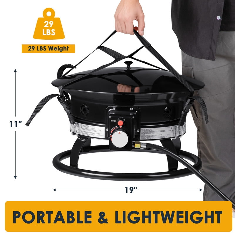 Homall  19-Inch Portable Propane Fire Pit for Outside, Smokeless Gas Fire Bowl with Auto-Ignition, Diameter Lid & Carry Kit, for Patio,, Black