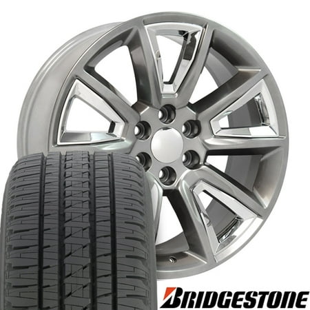 Tool Chevy - 22x9 Wheels Fits GMC Chevy Trucks - Tahoe CV73B Hyper Black with Chrome Bridgestone Tires, Lugs, TPMS SET, Hollander # 5696