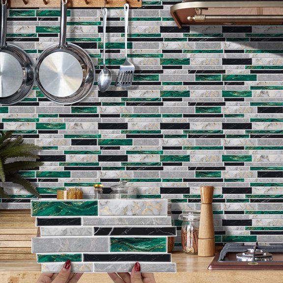 16 Pcs Tiles Decals Peel and Stick Backsplash Vinyl Marble Tile Stickers Kitchen Bathroom Wall Decor 9.68x4.72 Inch