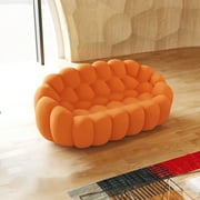 80 Modern Bubble Couch Loveseat, Oversized Curved Couches, Lazy Curved Bubble Floor Sofa, 3D Textile Mesh Fabric for Living Room,Office,Apartment,No-Assembly, Orange Couch