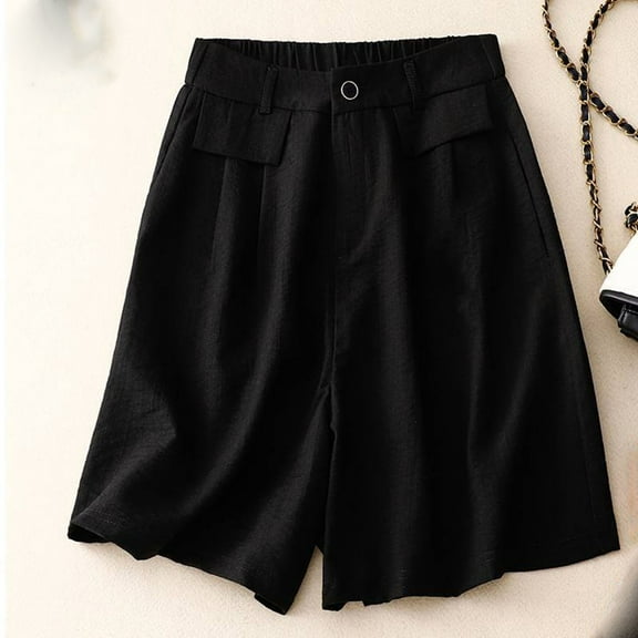 Rezuofi 2 Pcs Bermuda Shorts for Women Summer Dressy Casual Elastic High Waisted Wide Leg Knee Length Shorts with Pockets