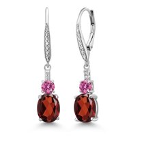 Gem Stone King 925 Sterling Silver Red Garnet and Pink Moissanite Dangle Earrings for Women with Lab Grown Diamond (4.74 Cttw, Oval 9X7MM)