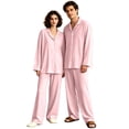 thumbnail image 1 of HAJWOH Men and Women's Pajamas Set Lightweight Long Sleeve Button Down Notched Collar Pajama Comfy Sleep Sets, 1 of 1