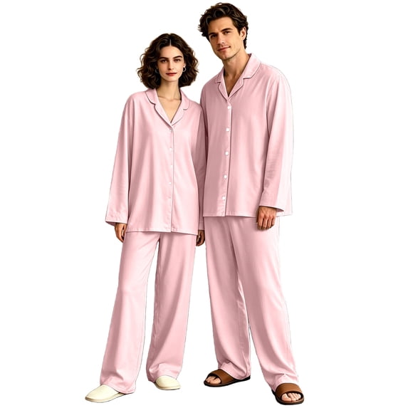 HAJWOH Men and Women's Pajamas Set Lightweight Long Sleeve Button Down Notched Collar Pajama Comfy Sleep Sets