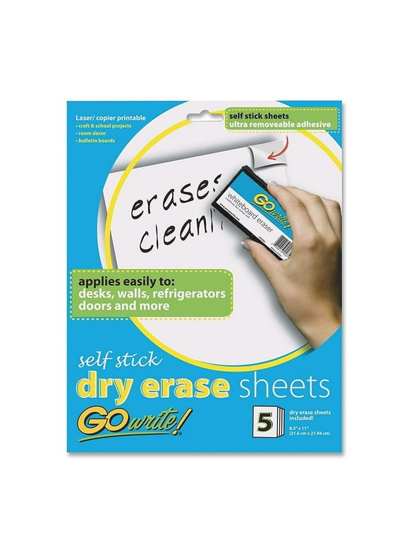 Pacon GoWrite! Dry Erase Self-Adhesive Sheets, 8 1/2 inches by 11 inches, White, 5 Sheets (AS8511)