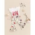 thumbnail image 6 of Aojekbee Baby Girls Summer Outfits Baseball Print Ruffles Romper and Elastic Flared Pants Headband 3 Piece Clothes, 6 of 10