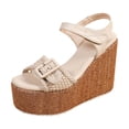 thumbnail image 3 of Rokment Extra Chunky Heeled Platform Dressy Sandals for Women 2026 Fashion Casual Buckles Braided Leather Ultra Wedge High Heels Dress Shoes Summer Vacation Beige Size 6, 3 of 5