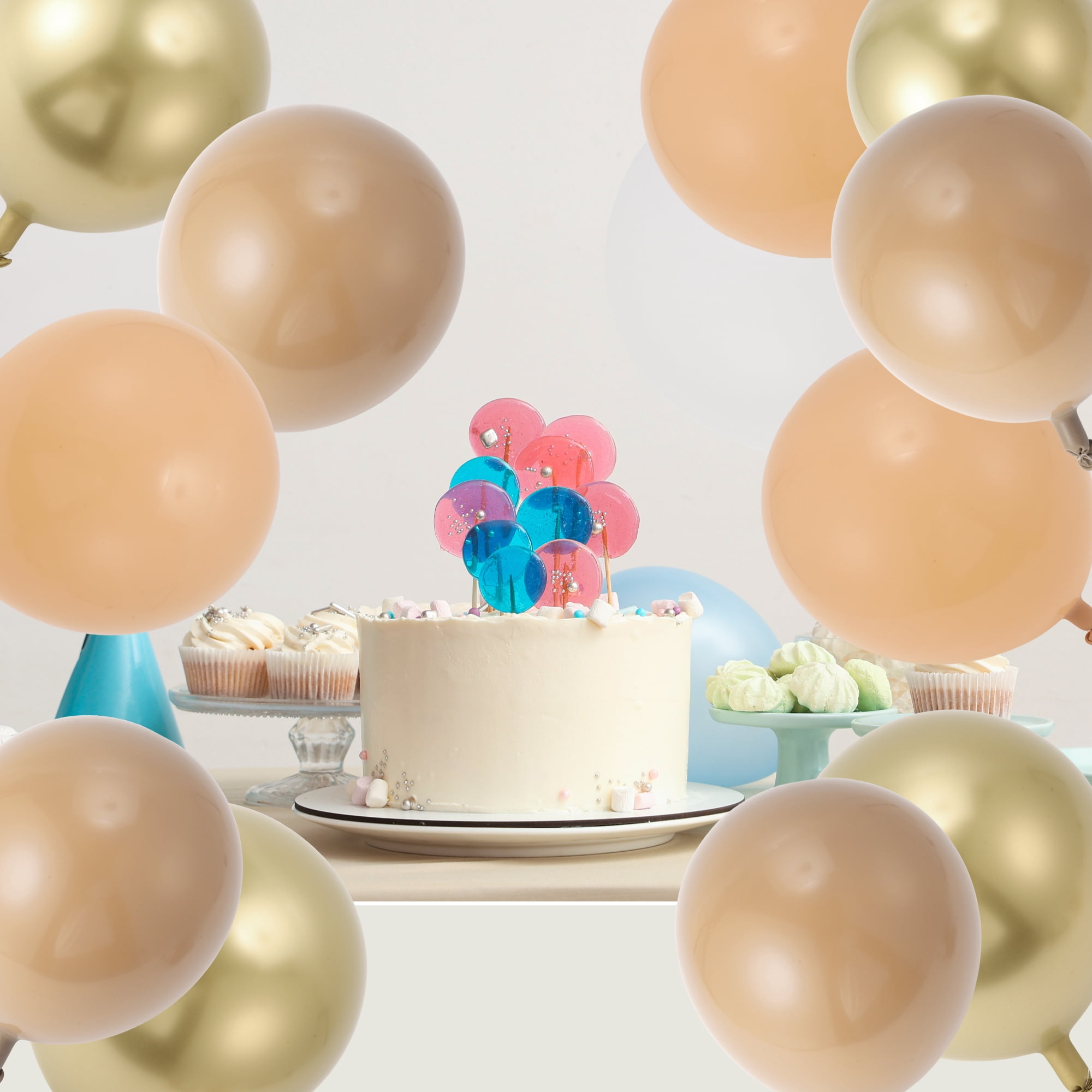 Unique Bargains Latex Party Balloons with Ribbon Apricot White Brown 10inch 20Pcs