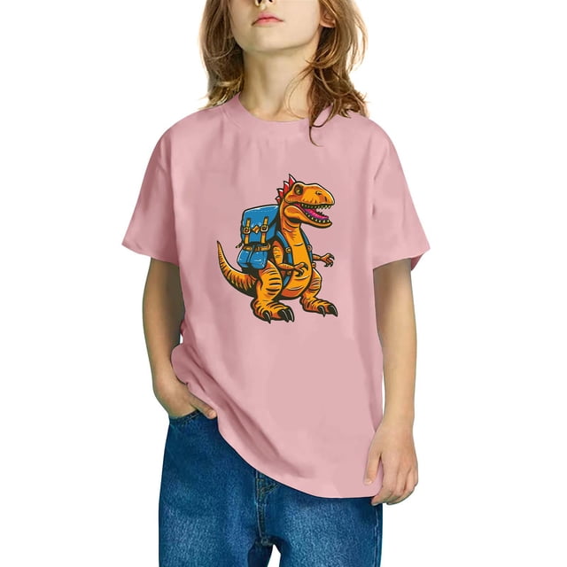 RXIRUCGD T-shirt en Coton pour Enfants Garçons Filles Mode Mignon Col Rond Imprimé Tee Manches Courtes (Rose, Taille: 5 Ans)
