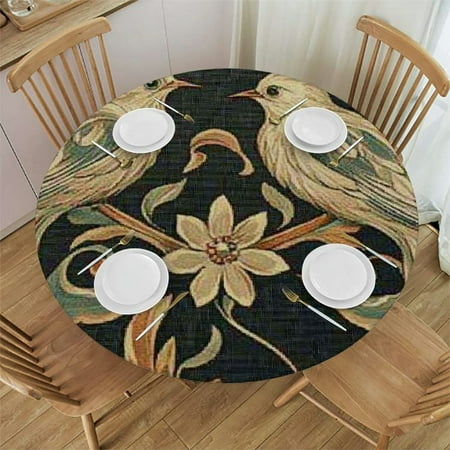 

Autua Birds Flowers Art Nouveau Round Tablecloth Stain-Resistant Washable Indoor Outdoor Table Cover Ideal for Restaurants Weddings Parties 54 -58