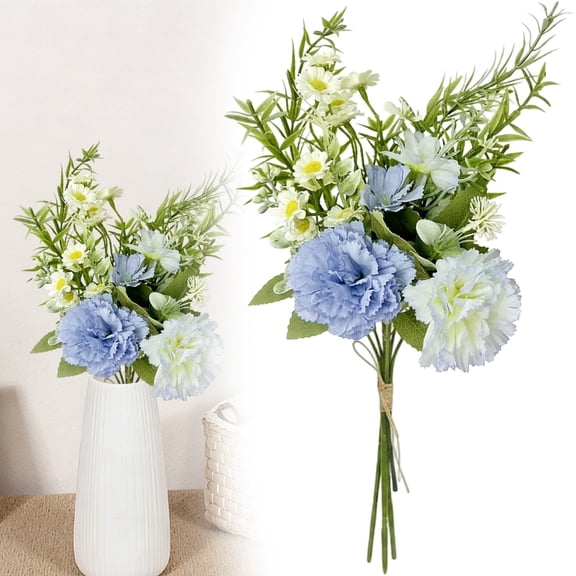 YardChic 1Pc Artificial Flowers Carnation Flower, Fake Carnation Bouquets Silk Flowers Arrangements Artificial Cemetery Flowers for Grave Home Vase Wedding Party Centerpiece Decor, Blue