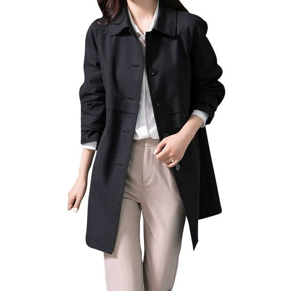 Women's Mid-Length Single-Breasted Trench Coat Fall Winter Jacket Casual Outerwear Work Office Coats With Lining