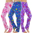 thumbnail image 2 of ToBeInStyle Women's Pack of 3 Assorted Print Fleece Lined Pajama Bottoms - Cheerful Funky Love - X-Large, 2 of 6