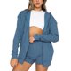 thumbnail image 1 of Conjunto de pantalones cortos con capucha y cremallera, manga larga, poliéster, transpirable, conjunto de salón de 2 piezas para mujer para correr, azul, XXL, 1 of 5