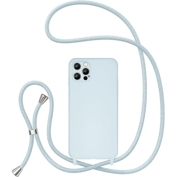 Crossbody Lanyard Phone case for iPhone 15 Pro 6.1 inch, Silicone Phone Cover with Adjustable Necklace Strap Soft Belt Neck Cord Lanyard Shockproof Protective Case - Baby Blue