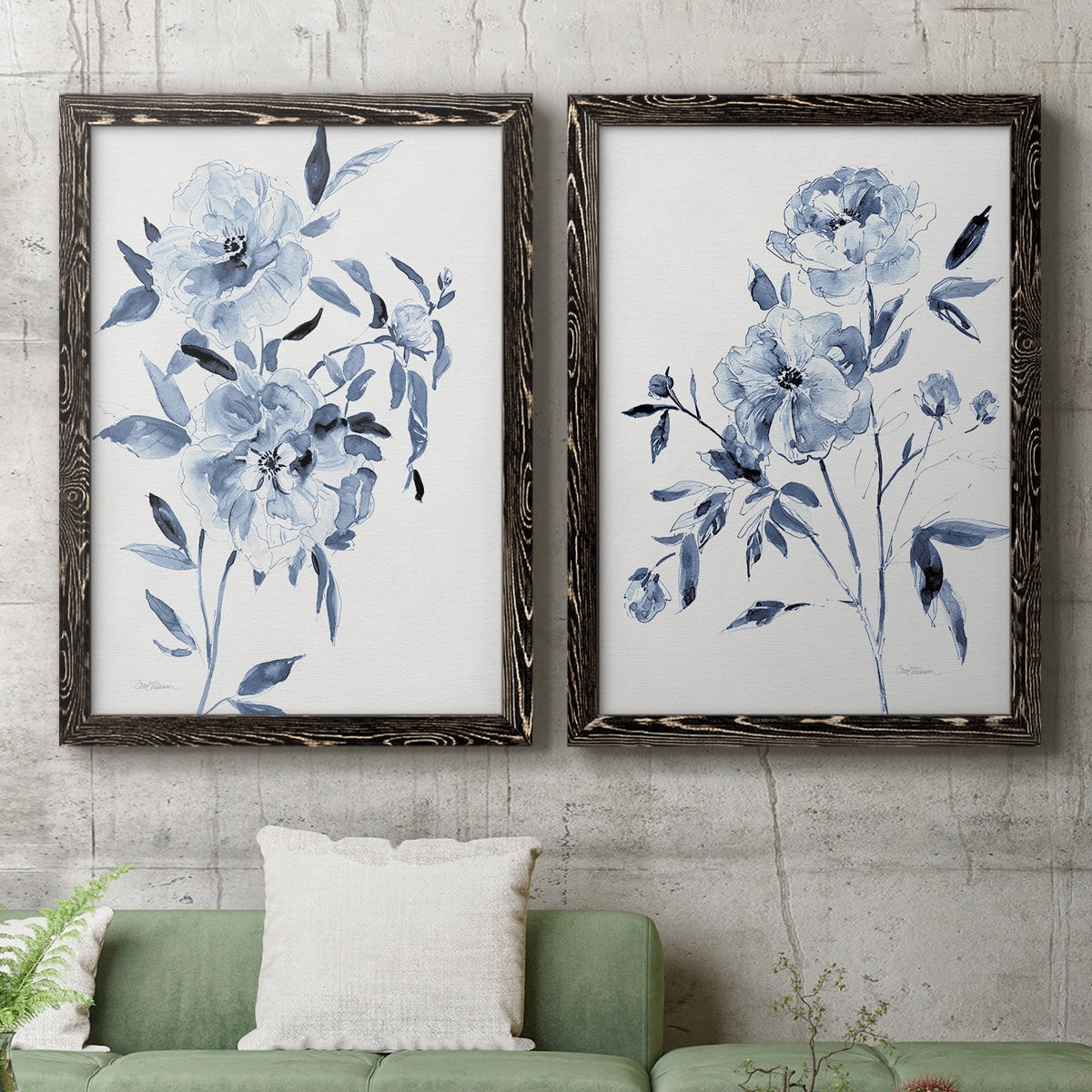 Inky Chickory Botanical I - Premium Framed Canvas 2 Piece Set - Ready to Hang