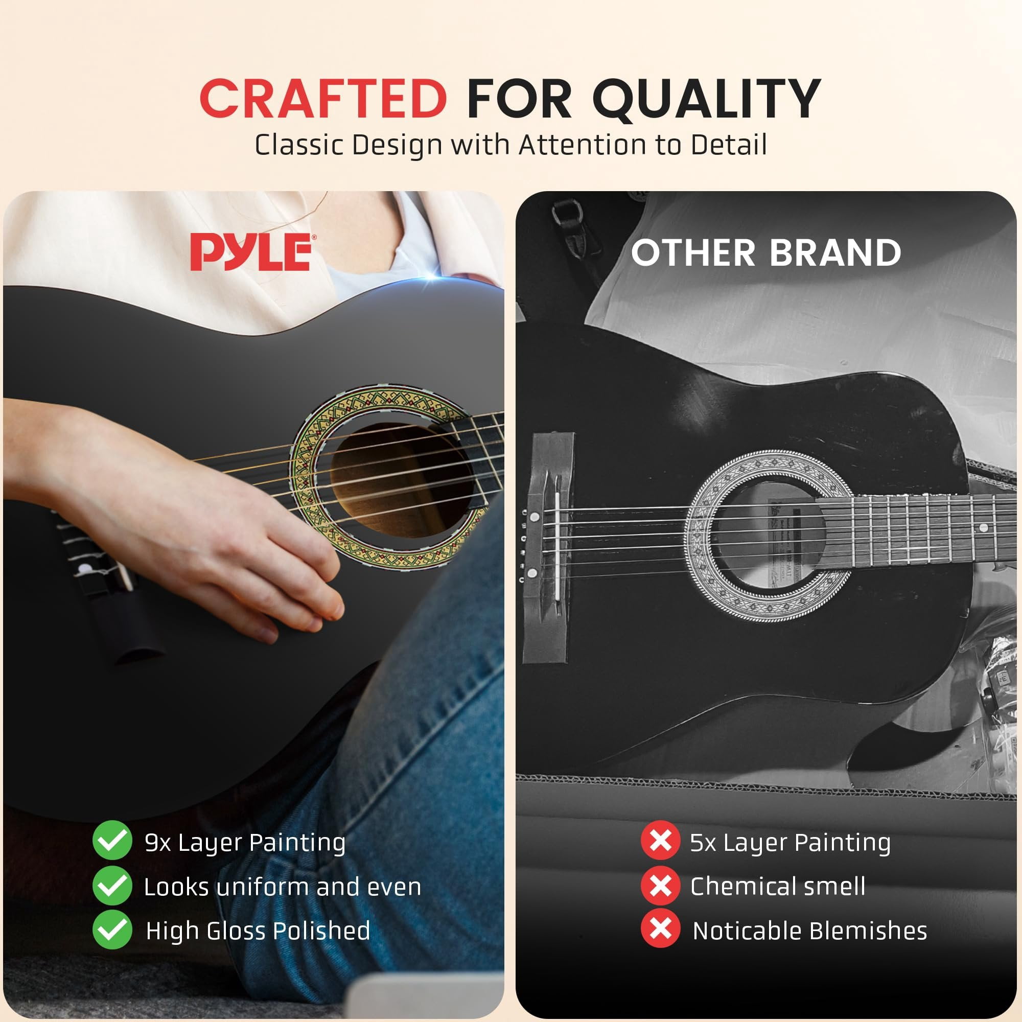 Pyle 6 String Acoustic Guitar, Right, Black Matte, 30" PGACLS30BKMT