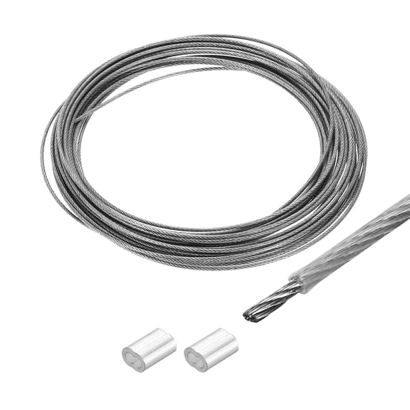 Uxcell 16Ft Wire Rope 304 Stainless Steel Cable 1/24" 2Pcs Sleeve Clear