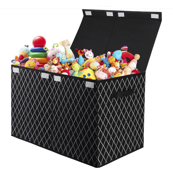 Homyfort Toy Box Chest Storage Organizer for Boys Girls - Large Kids Collapsible Toy Bins Container with Lids and Handles for Bedroom ,Playroom,Nursery,Clothes,Stuffed animals ( Black)