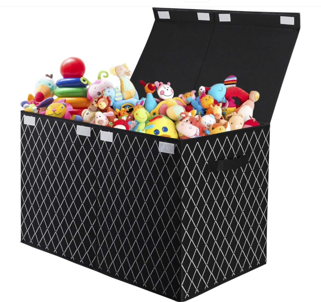 Homyfort Toy Box Chest Storage Organizer for Boys Girls - Large Kids Collapsible Toy Bins Container with Lids and Handles for Bedroom ,Playroom,Nursery,Clothes,Stuffed animals ( Black)