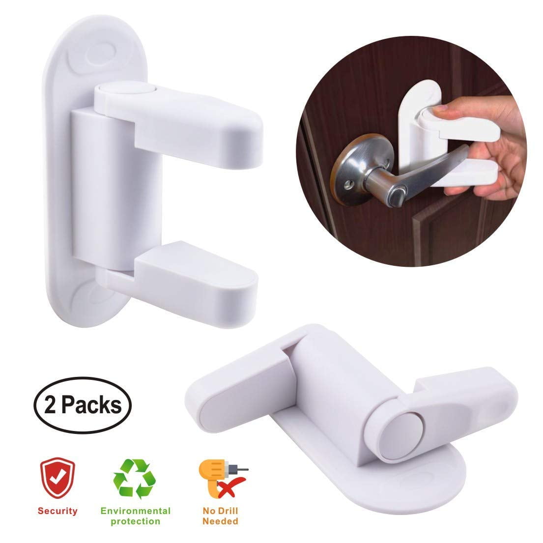 LNKOO 2 Pack Door Lever Lock Child Safety Proof Doors & Handles Locks 3M Adhesive No Drill No Screw Kids Safety Lock for Doors Windows Drawers