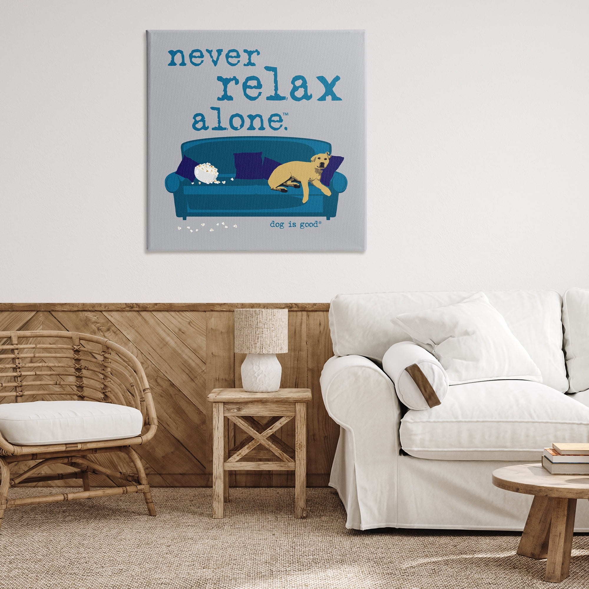 Stupell Industries Never Relax Alone Dog Animals Painting Wrapped Canvas Art Print Wall Art, 36 x 36