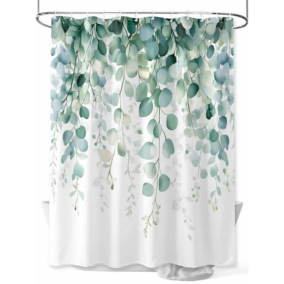 Shower Curtain Sage Green Eucalyptus Leaves Bathroom Curtains with Hooks, Waterproof Fabric Leaf Plant Bath Shower Curtains Set for Bathroom Bathtubs Decor 36x72 Inch