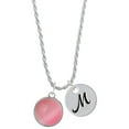thumbnail image 1 of Delight Jewelry Silvertone Round - Imitation Cat's Eye - Pink - Silvertone Script Initial Disc - M - Charm Necklace, 20"+3", 1 of 4