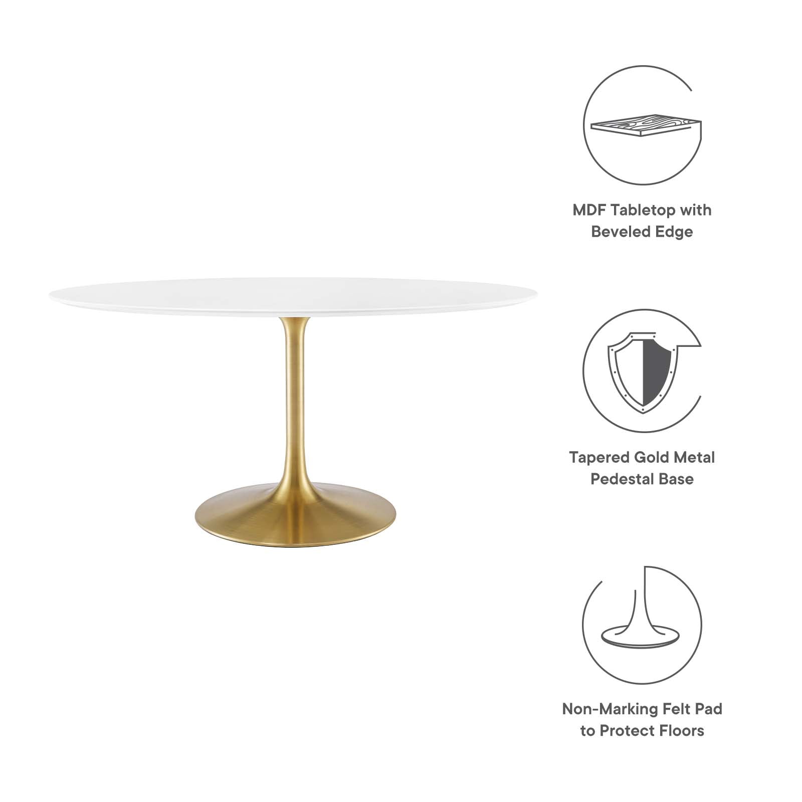 Modway Lippa 60" Oval Wood & Metal Dining Table in Gold and White