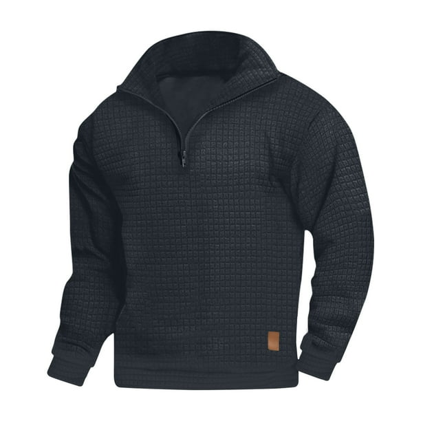 Blusa y camisa de manga larga con cuello alto para hombre, informal, lisa, con cremallera y manga larga