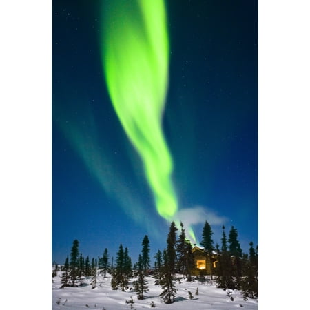 Aurora Over Cabin In The White Mountain Recreation Area During Winter In Interior Alaska Canvas Art - Kevin Smith Design Pics (22 x 34)