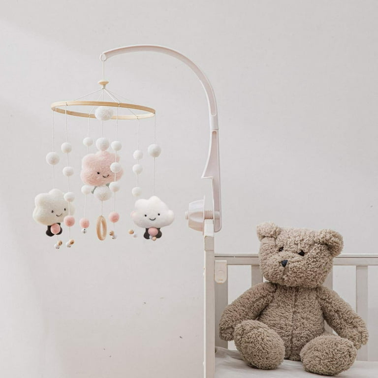 Baby Crib Mobile - HBM Nursery Mobiles Natural Baby Girl Mobile for Crib  with Felt Cloud Wooden Crib Hanging Toys Handmade Cotton Balls
