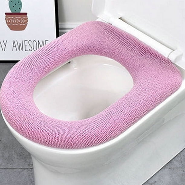 Cojín de inodoro de punto Cojín de inodoro de color sólido de invierno para el hogar Lavable Funda de inodoro Lavadora