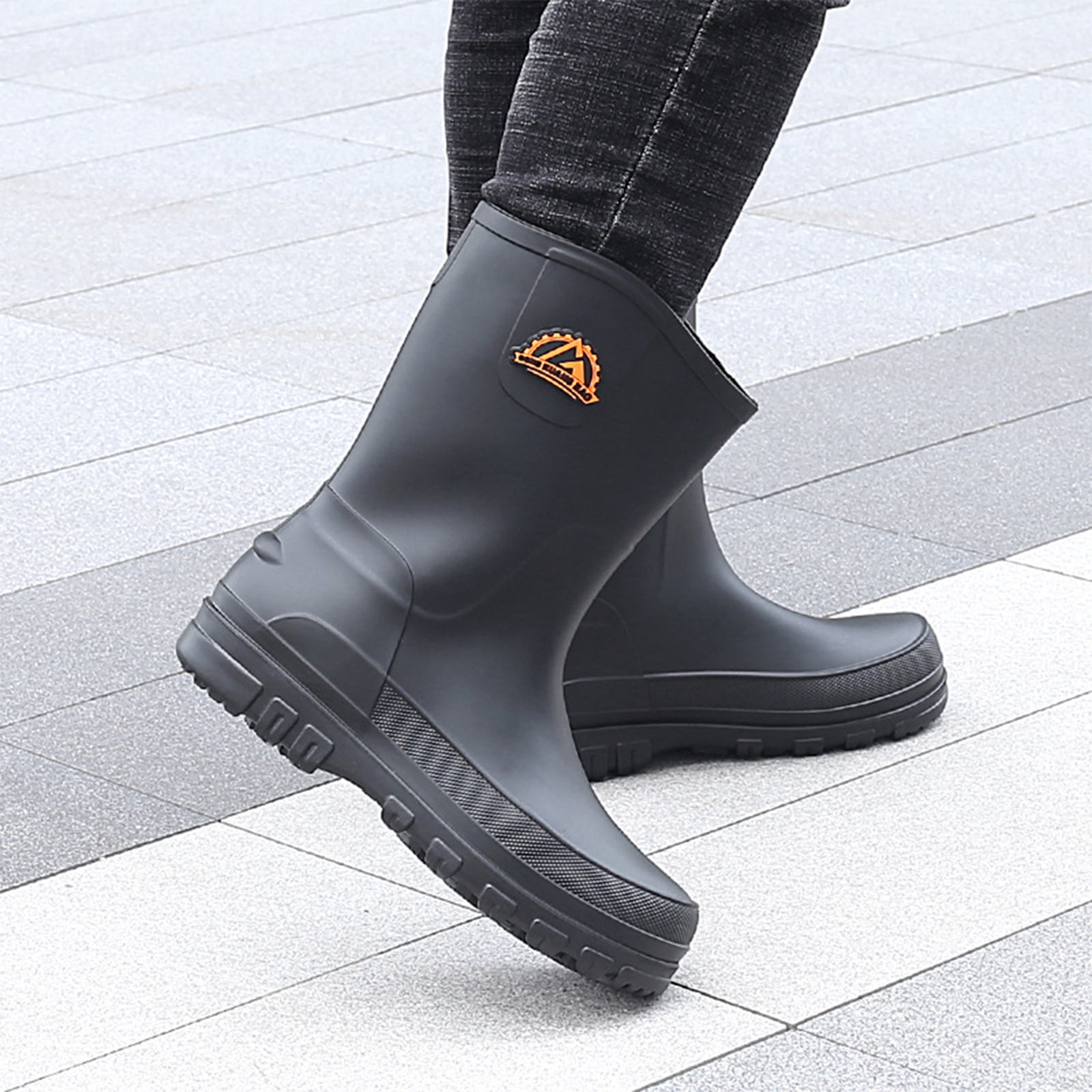 Liyufly Rain Boots for Men, Non-Slip Waterproof Rubber Boots Outdoor Garden Mid Calf Muck Work Shoes Rainboots for Fishing Climbing, Black, Size 11