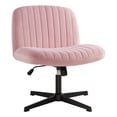 thumbnail image 2 of IWMH Ergonomic Armless Desk Chair No Wheels, Pink Velvet Upholstered Swivel Vanity Chair, for All Ages, 2 of 8