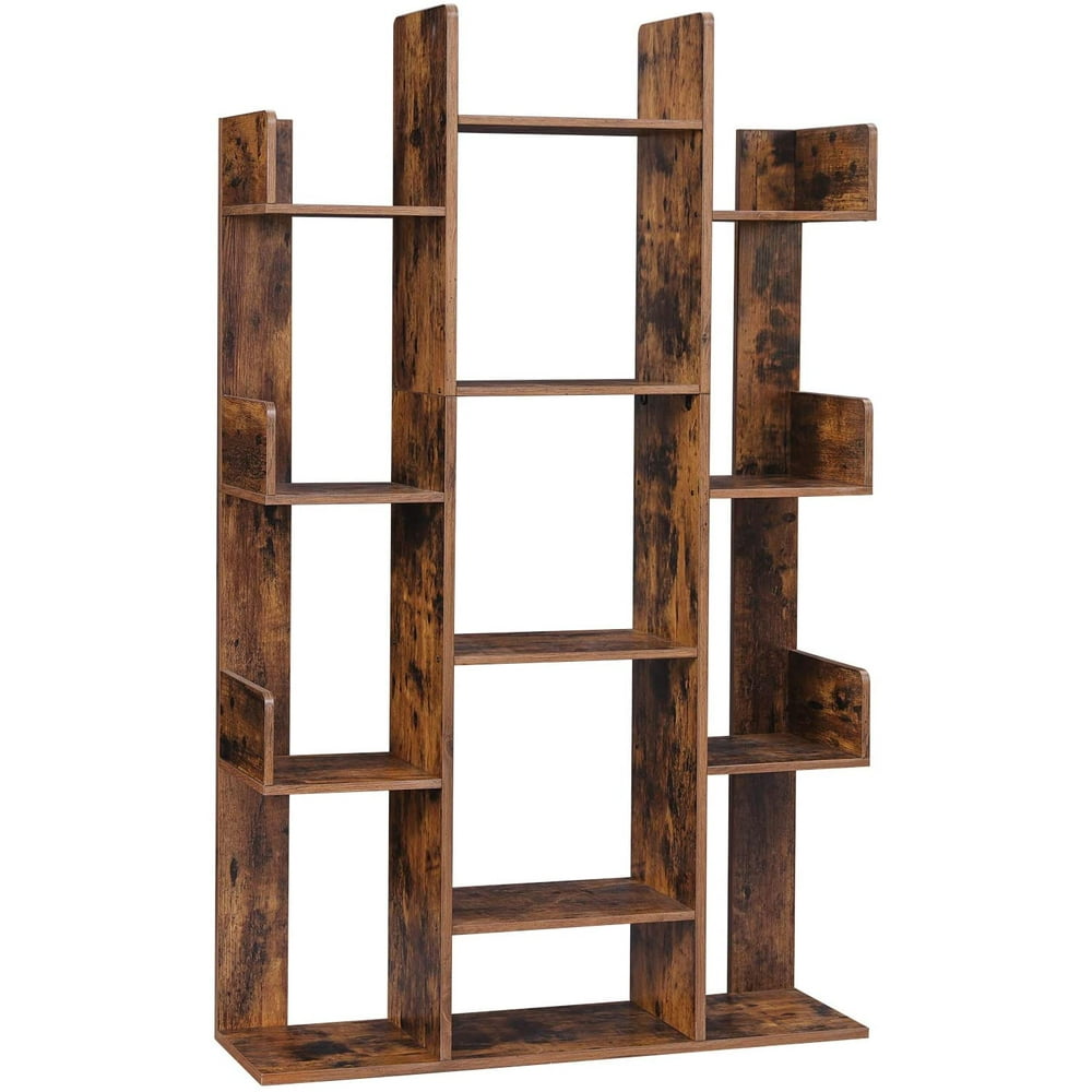 VASAGLE Bookshelf, TreeShaped Bookcase with 13 Storage Rustic Brown