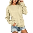 thumbnail image 3 of Women's Sweatshirt Crewneck Long Sleeve Oversized Solid Color Pullover Tops with Pockets Khaki S, 3 of 7