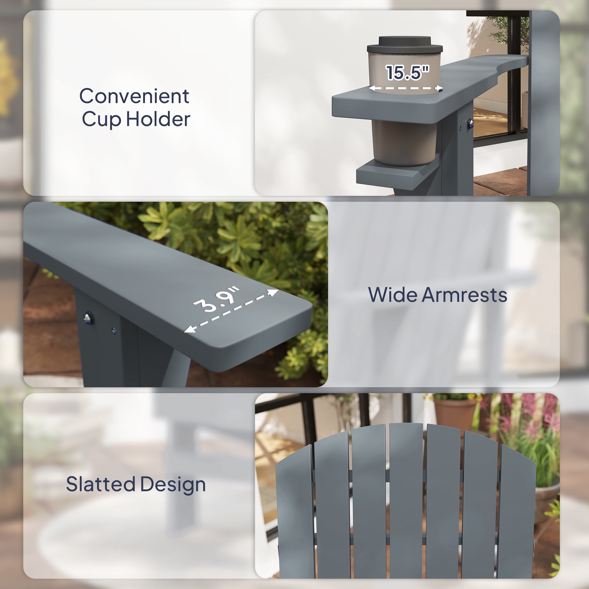 Outsunny Oversized Adirondack Chair, Outdoor Fire Pit and Porch Seating, Classic Log Lounge w/ Built-in Cupholder for Patio, Garden, Lawn, Dark Gray