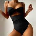 thumbnail image 3 of Aayomet Plus Size Bathing Suit for Women Bikini Solid Color Hollow Back Buckle Swimsuit Set (Black, M), 3 of 4