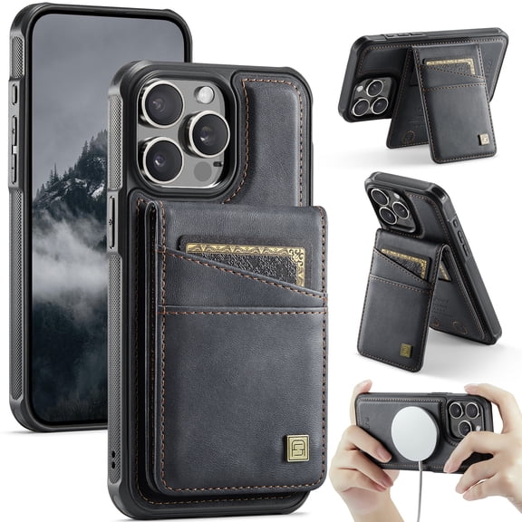 ELEHOLD Case for iPhone 13 Pro, Magnetic Wallet RFID Blocking Case,Leather Flip Cover with Card Holder,Black