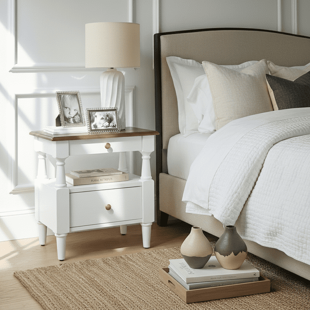 Homy Casa Seattle Contemporary MDF Bedside Table Nightstand with Drawer & Shelf, 22.44 Inch, White