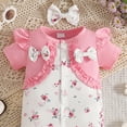 thumbnail image 4 of mgoYE Newborn Baby Girl Summer Clothes Short Sleeve Bubble Romper Bow Shorts Jumpsuit Infant Outfit 0 3 6 9 12 18 Months(Pink,6-9 Months), 4 of 8