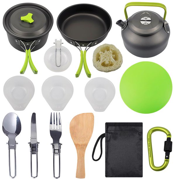 Eigraketly Juego de utensilios de cocina portátiles para acampar Kit de cocina antiadherente para acampar al aire libre Mochilero Senderismo Picnic Kits de desorden para acampar No.1 Eigraketly OD009687-01