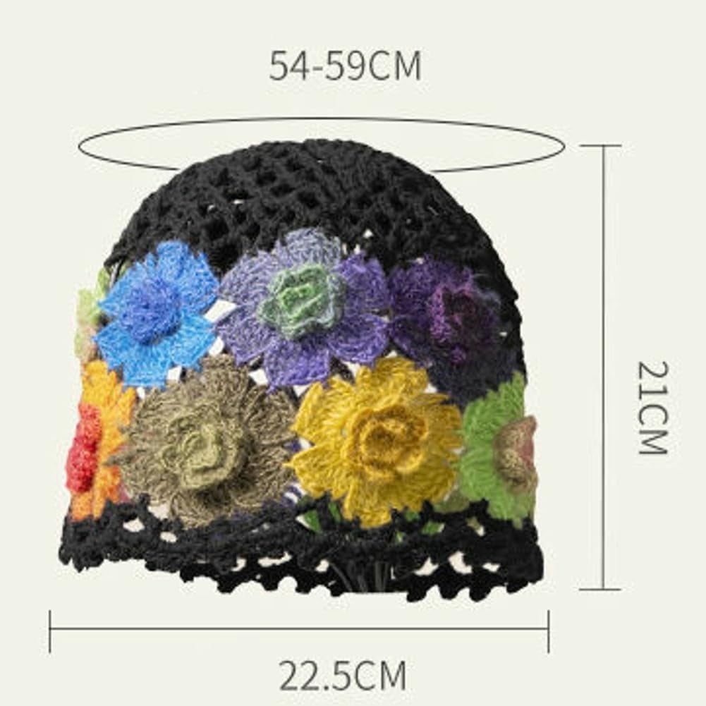 Kukuzhu Crochet Beanie Hat for Women Men Y2k Floral Boho